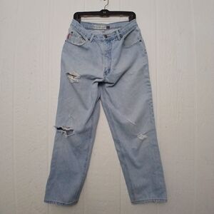 *VTG 90s Bugle Boy 750 Faded Light Blue Distressed Ripped Jeans-Men's 34/30